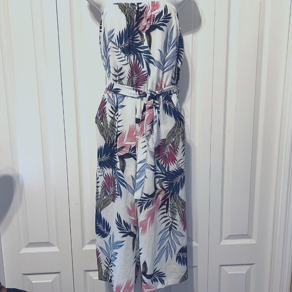 Purple Snow-Women's Med-Tropical Strapless Capri Belted Lined Jumpsuit-Pockets